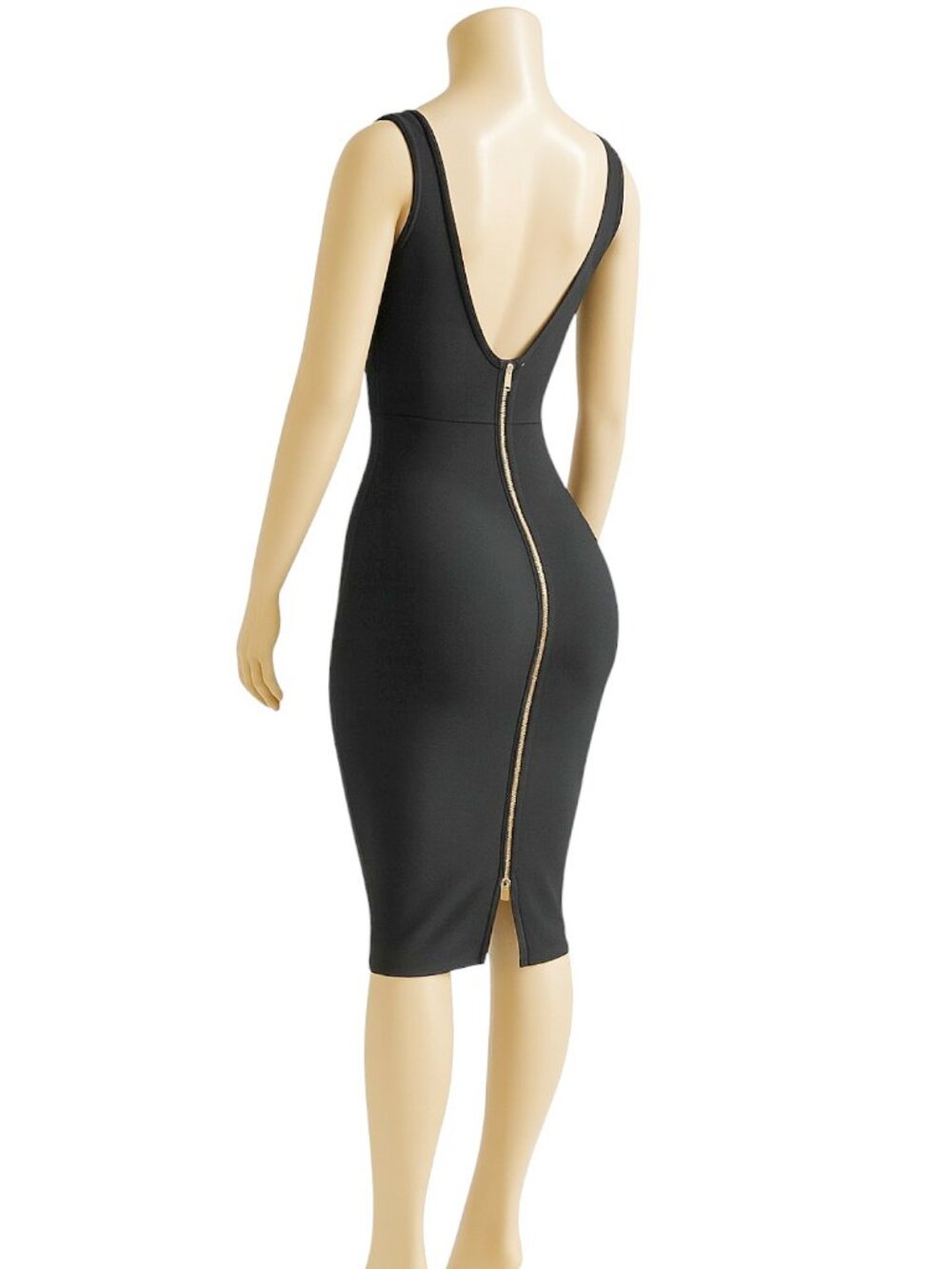 Deep V Sleeveless Slit Hem Bandage Bodycon Midi Dress | Cocktail Gala Evening - Picture 6 of 9